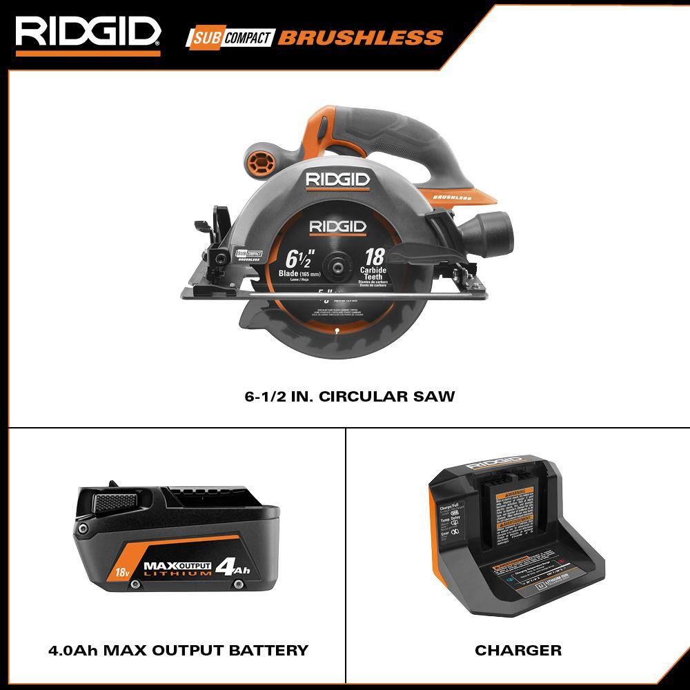 RIDGID 18V Subcompact Brushless 6-12 in. Circular Saw Kit with 4.0 Ah Battery and Charger R8656K