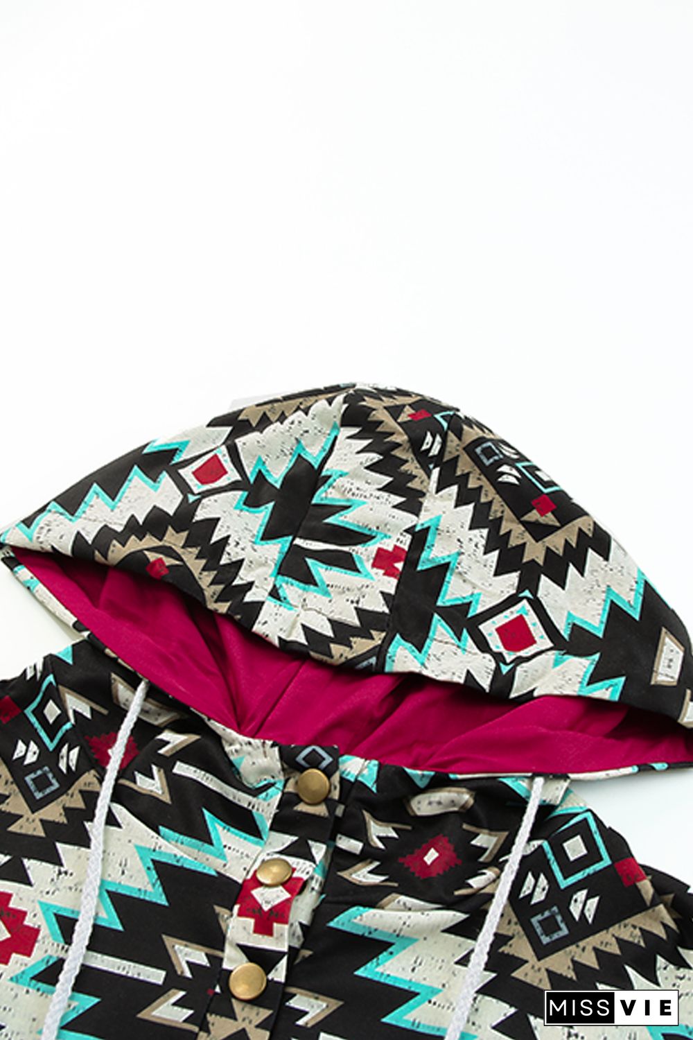 Red Tribal Geometric Print Hoodies with Pocket