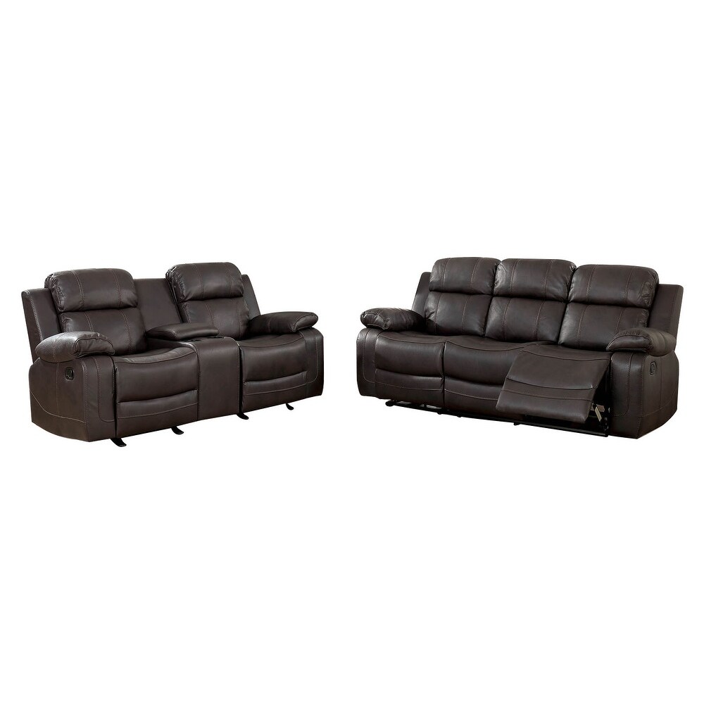 Leatherette Reclining Sofa Set in Brown