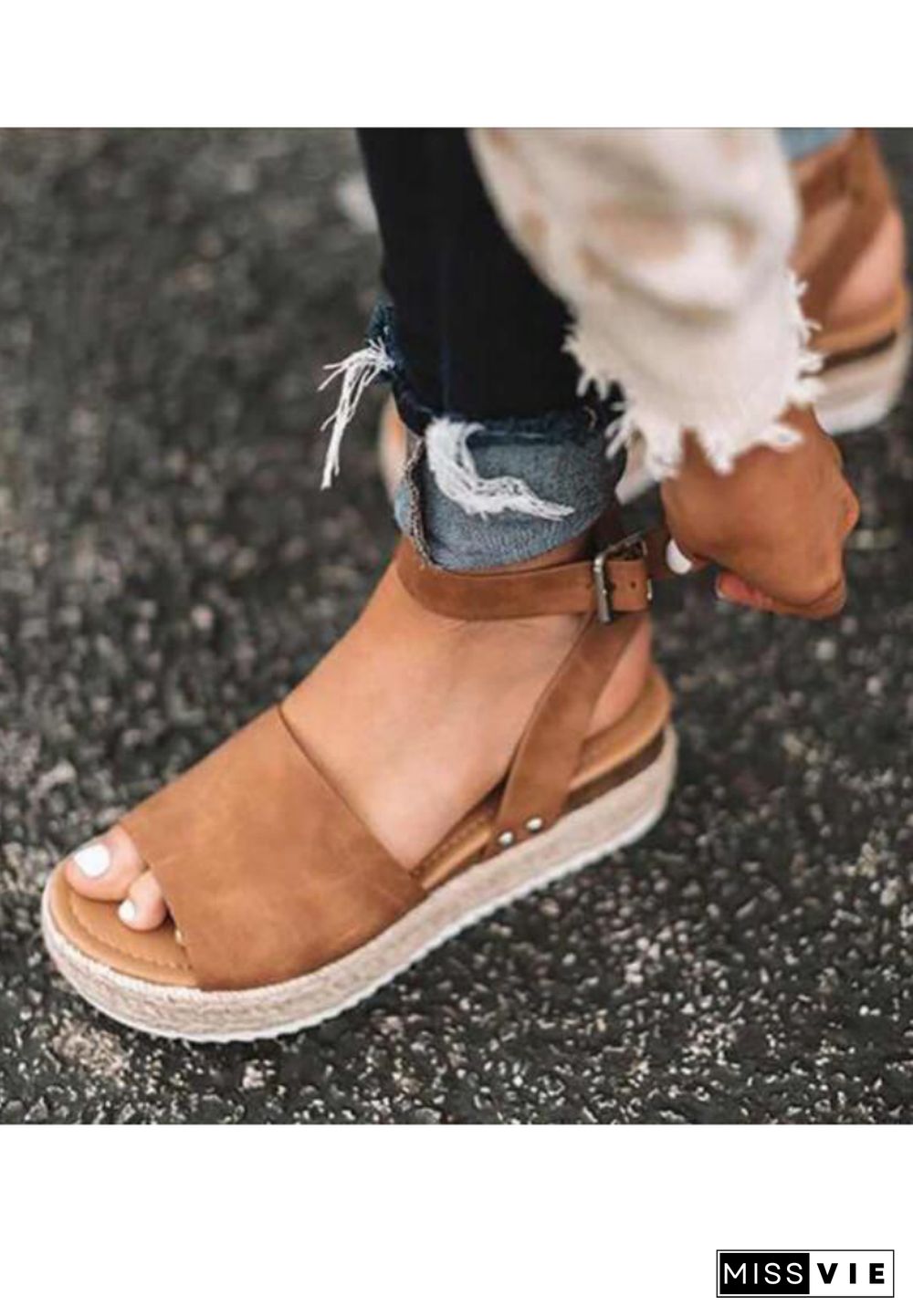 Brown Solid Flat Sandals