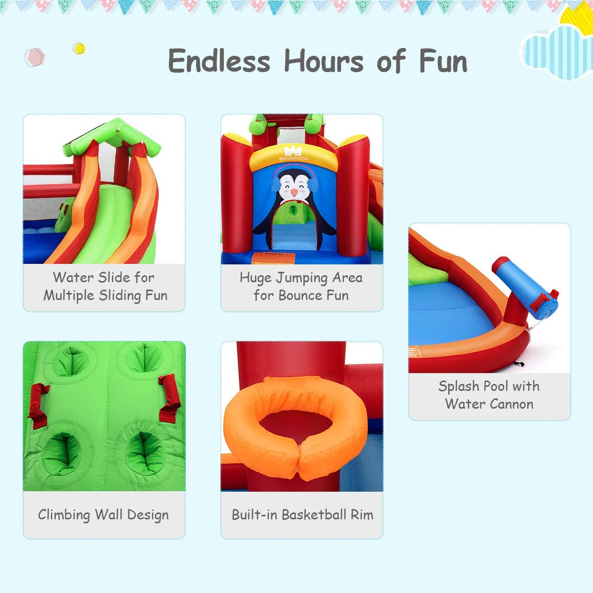 Inflatable Water Slide, 6 in 1 Jumping Bounce House/ With Air Blower