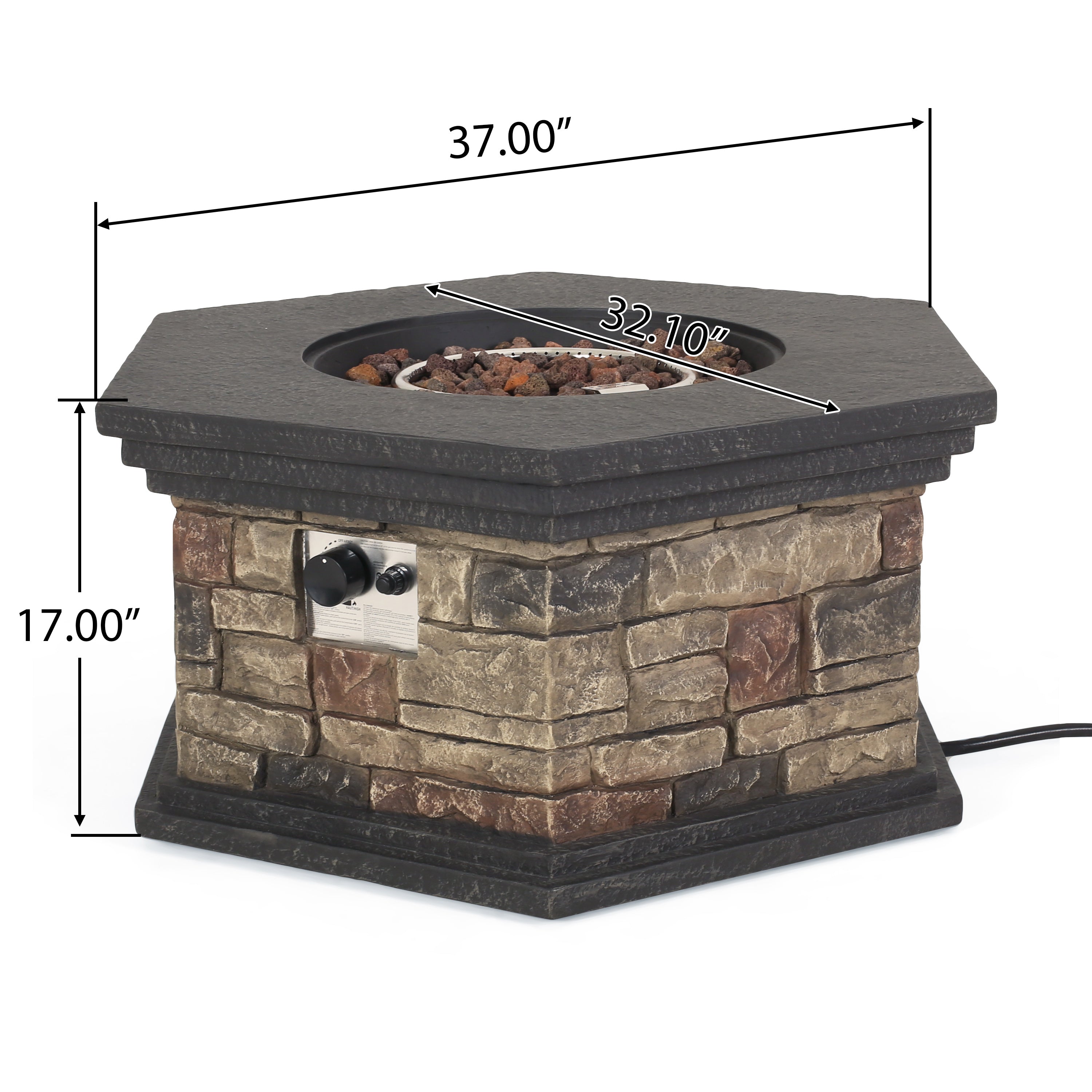 Troy Outdoor 40,000 BTU Lightweight Concrete Octagonal Fire Pit (No Tank Holder), Stone Finish