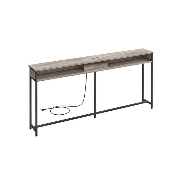 Narrow Console Table - 70.9 Inch Sofa Table with 2 Outlet and 2 USB Ports， Long Entryway Table， Home Office or Living Room