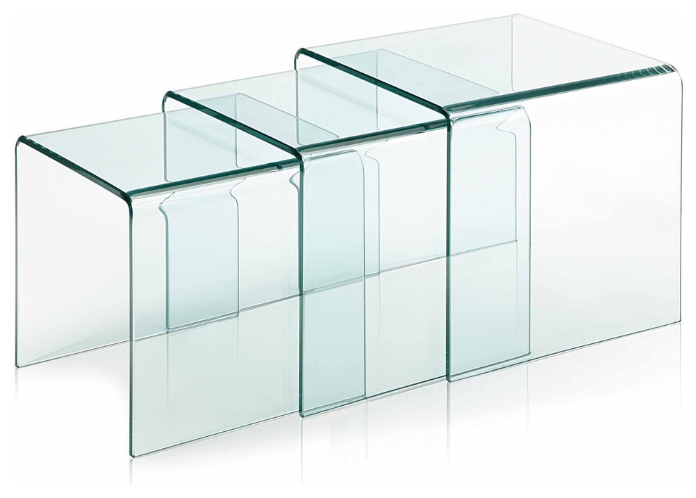 Bent Glass Hide Away Coffee Table   Contemporary   Coffee Table Sets   by CII  Houzz