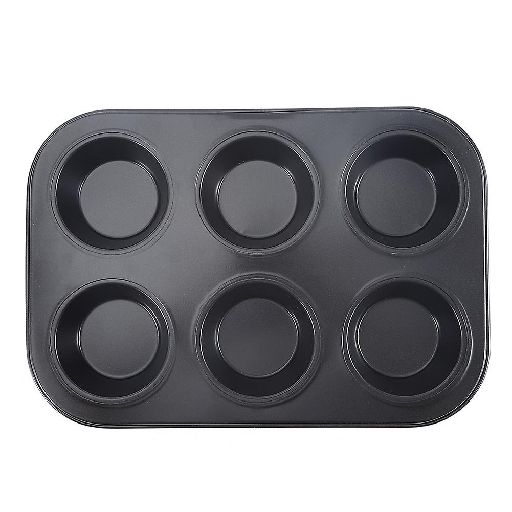 Household 6 Hole Carbon Steel Cake Mold Non-stick Diy Baking Mold Tray Kitchen Baking Tools(black )