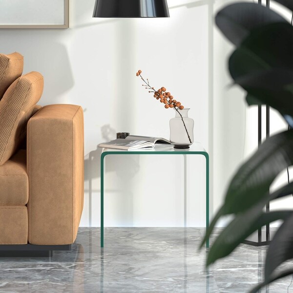 Tempered Glass End Table， Clear Sofa End Tables with Waterfall Edges and Non-Slip Pad， 18 x 18 x 16 inches， No Assembly Needed