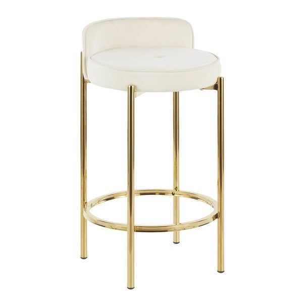 Lumisource Chloe Counter Stool Gold Metal and White Velvet - Set of 2 - 17