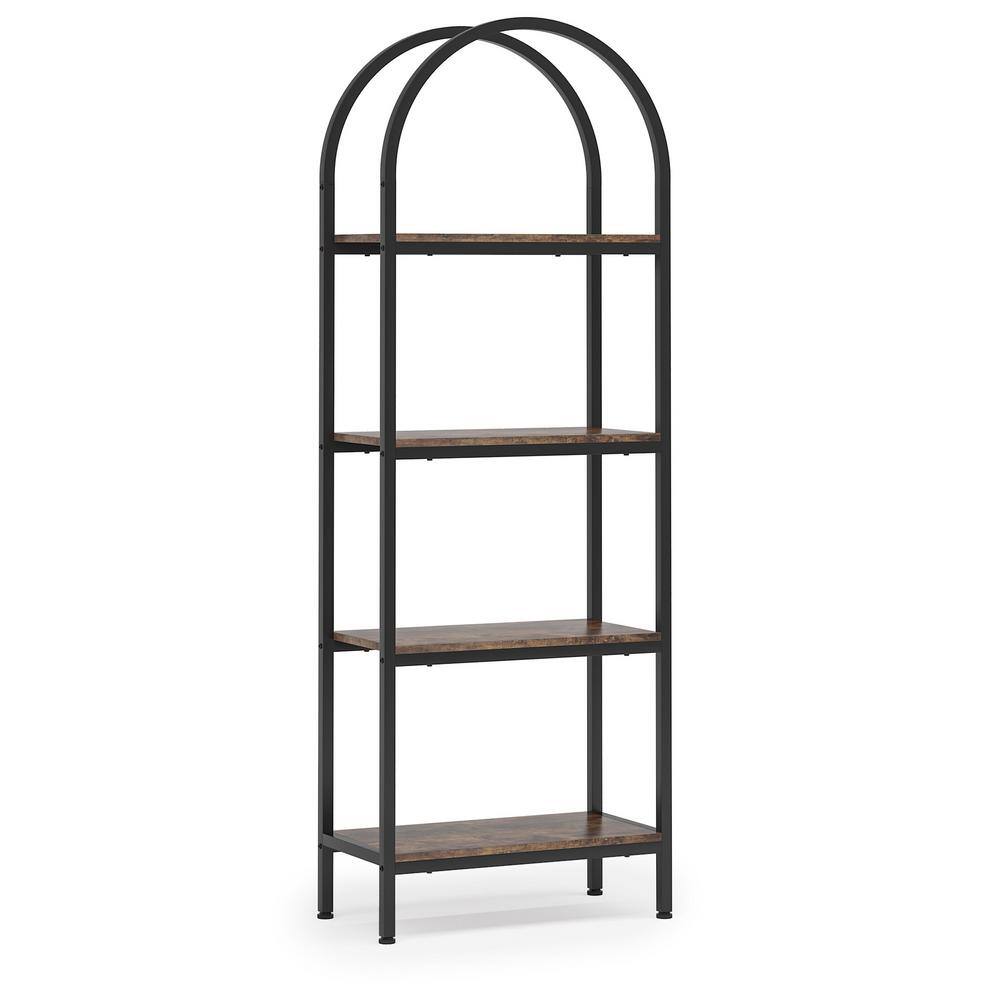 TRIBESIGNS WAY TO ORIGIN Jannelly 23.62 in. Brown Wood and Black Metal 4tier Radial Corner Shelves Bookcase Storage Rack Plant Stand HD-J0031-WZZ