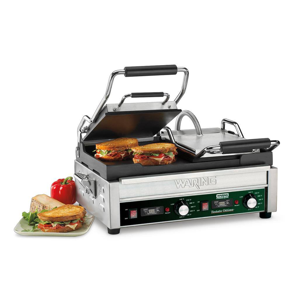 Waring Commercial Tostato Ottimo Dual Toasting Grill with Timer Silver 240-Volt (17 in. x 9.25 in. Cooking Surface) WFG300T