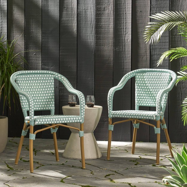 2pk Cecil Outdoor French Bistro Chairs Light Teal white Christopher Knight Home