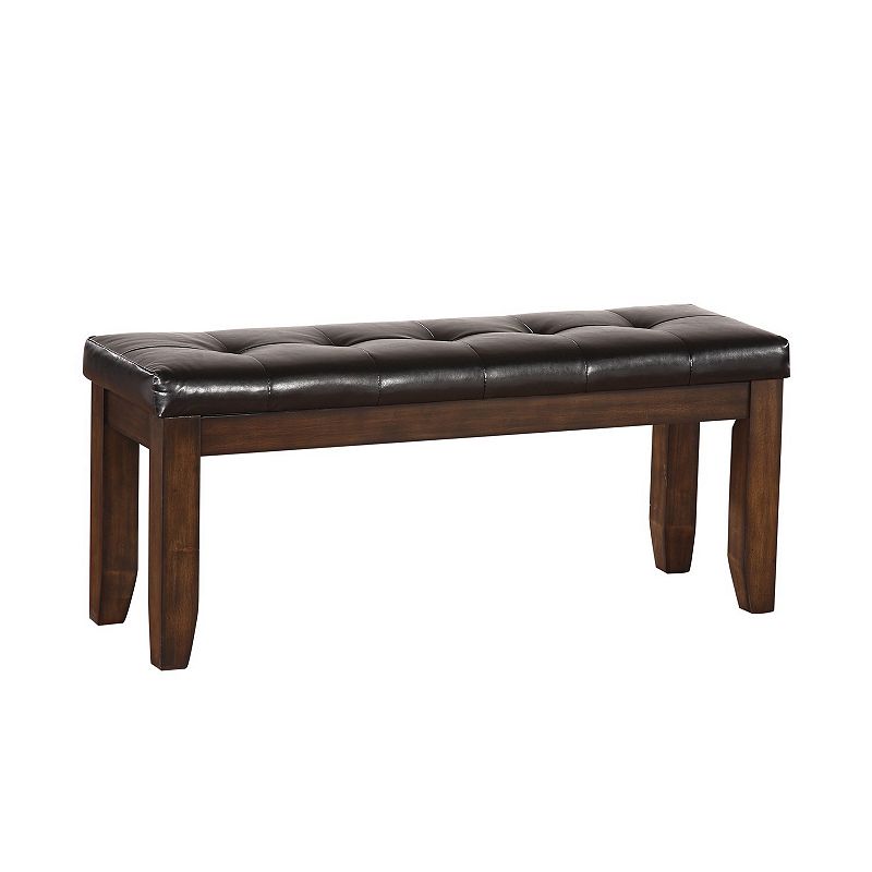 Leatherette Upholstered Tufted Wooden Bench with Chamfered Legs， Brown