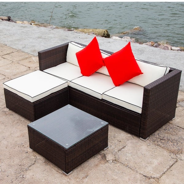 3 Piece Patio Sectional Wicker Rattan Outdoor Furniture Sofa Set - Overstock - 34395941