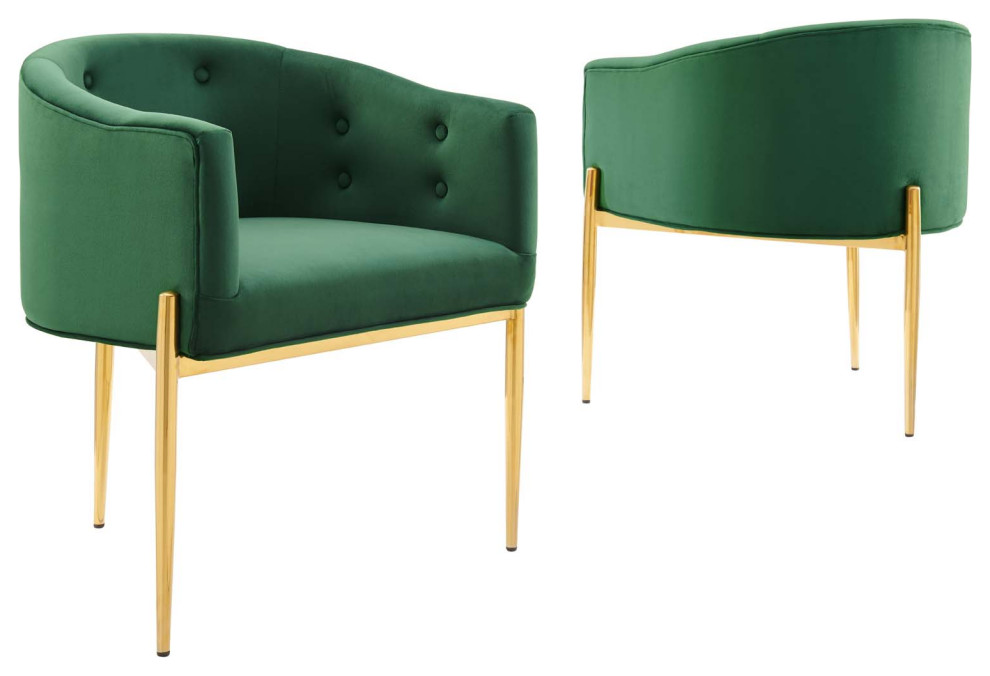 Savour Tufted Performance Velvet Accent Chairs Set of 2 Emerald   Midcentury   Dining Chairs   by ShopFreely  Houzz