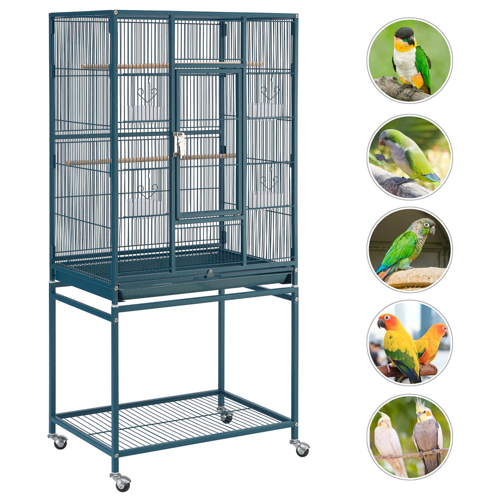 generic 54''H Large Rolling Metal Parrot Cage Bird Cage with Detachable Stand for Conures Parakeets Cockatiels， Navy Blue