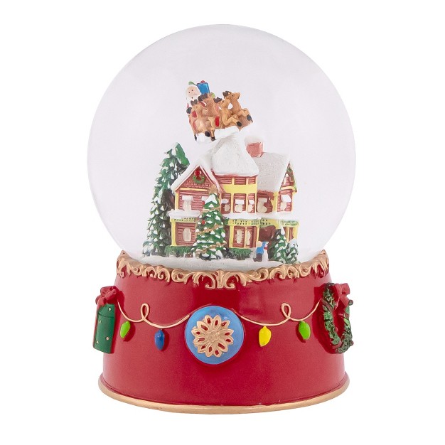 Santa And Reindeer Christmas Night Musical Snow Globe