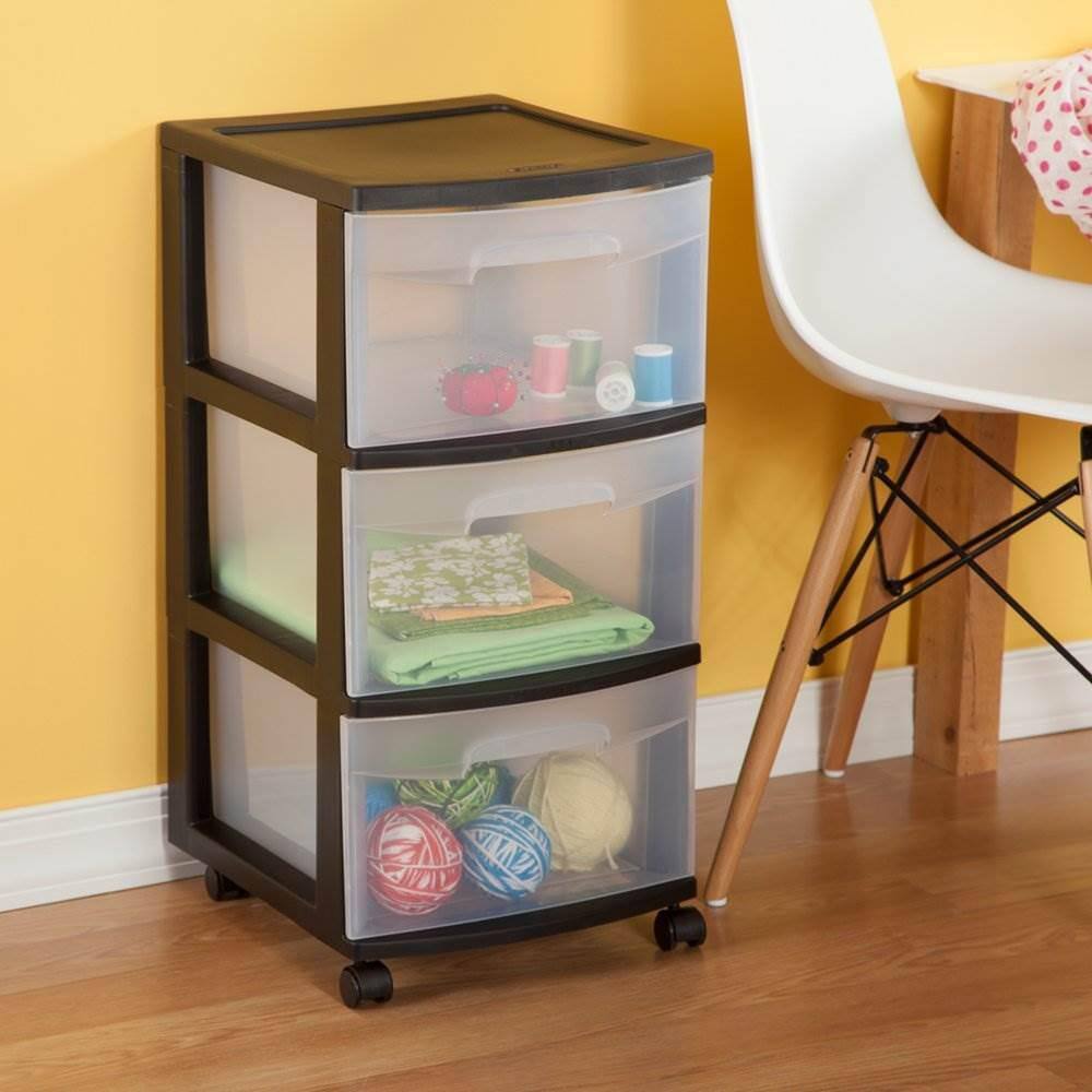 Sterilite 3-Drawer Storage Cart Clear with Black Frame (4-Pack) 4 x 28309002