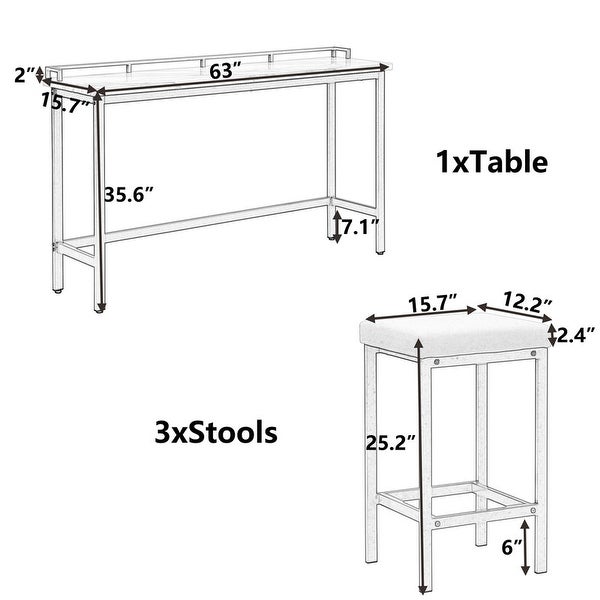 4-Piece Counter Height Dining Set Console Bar Set with 3 Fabric Stools for Small House Apartment Dining Room