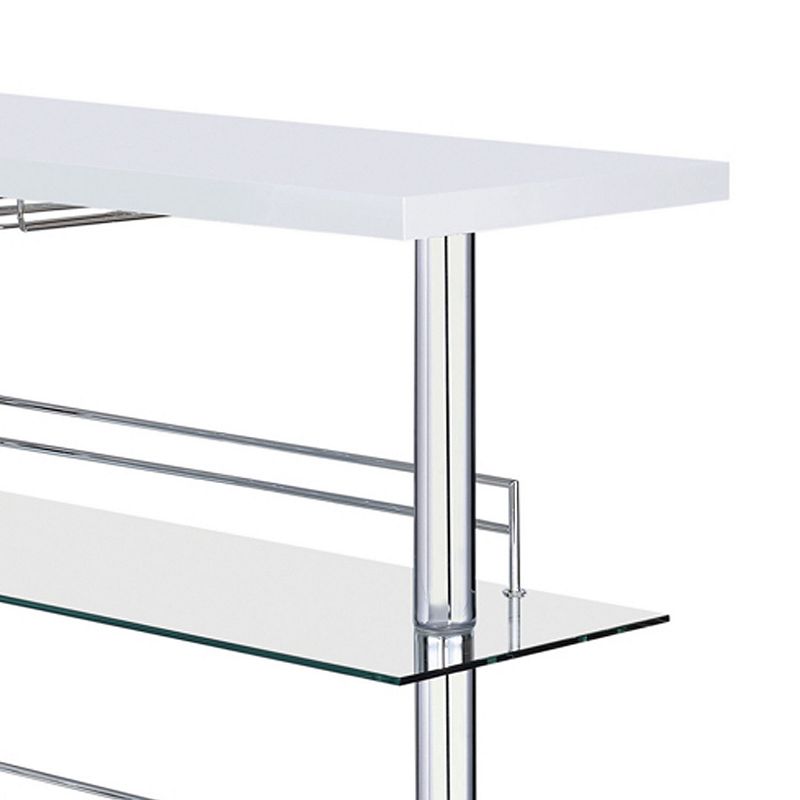 Ravishing Rectangular Bar Table with 2 Shelves and Wine Holder， White