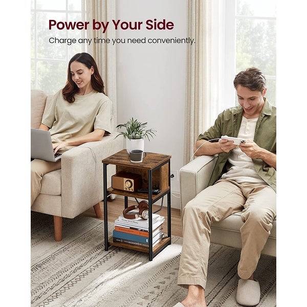 VASAGLE Side Table with Charging Station (3-Tier)