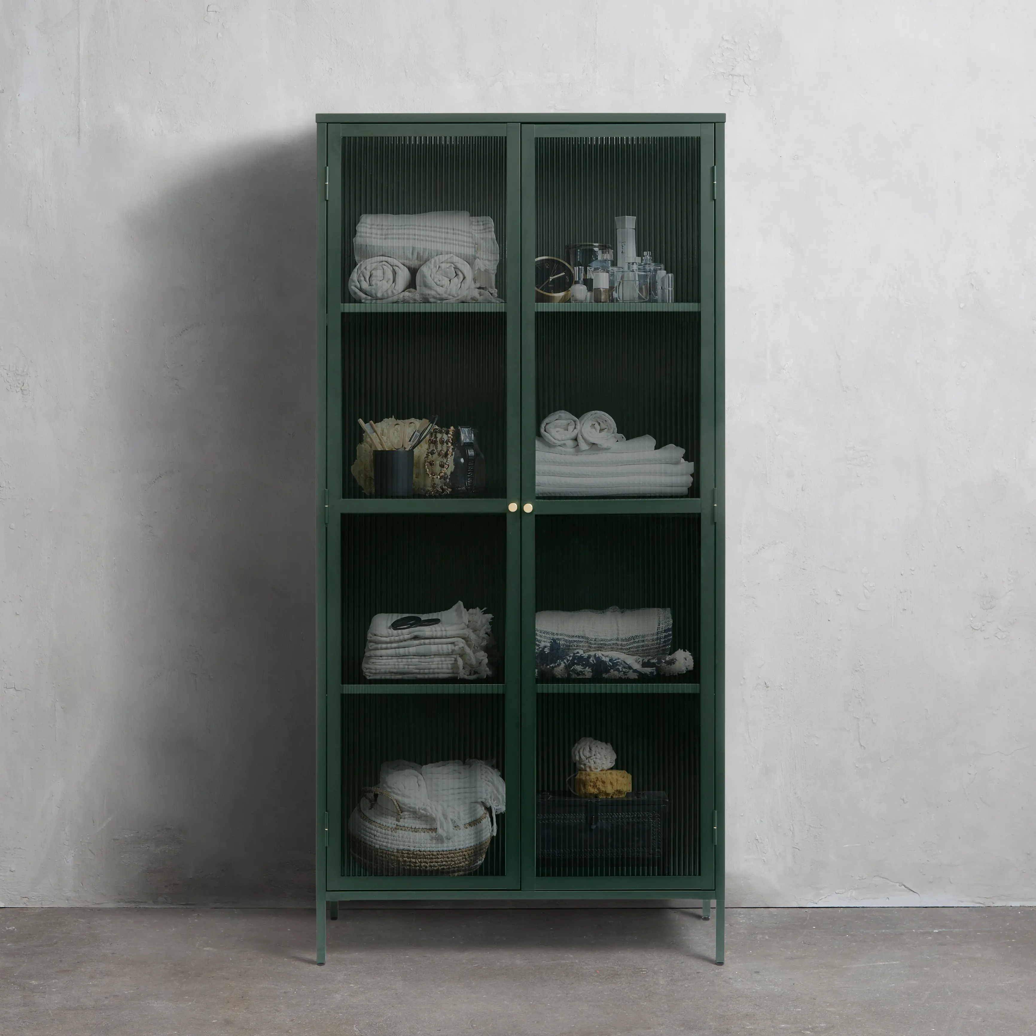 Bronco Green Metal and Glass 75 Tall Display Cabinet