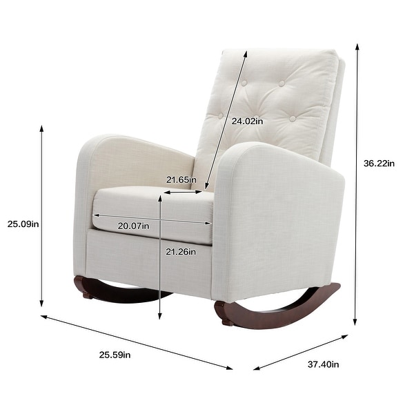 High Back Rocking Chair Nursery Chair .Comfortable Rocker Fabric Padded Seat .Modern High Back Armchair