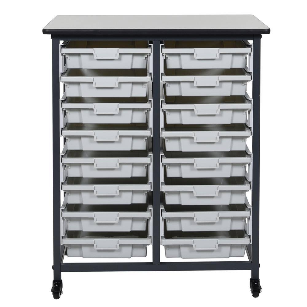 Luxor 37 in. x 30 in. Mobile Bin Storage Cart Double Row and Single Bin Plastic in Black Frame MBS-DR-16S