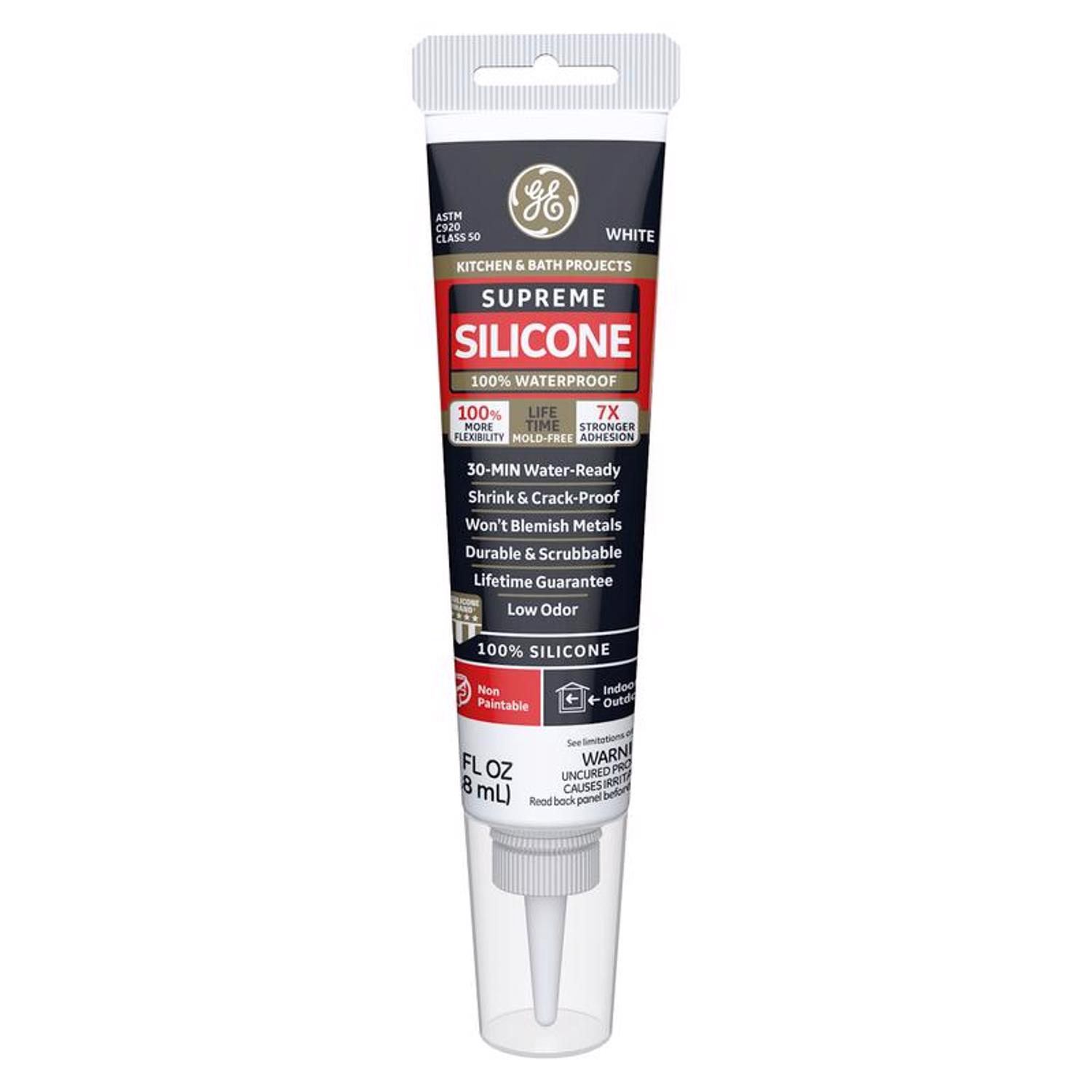 GE  White  Silicone Kitchen and Bath Caulk Sealant 2.8 oz