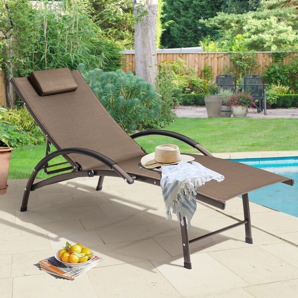 Crestlive Outdoor Adjustable Reclining Chaise Lounge Chair with Arms and Headrest，Aluminum or Steel Frame Options