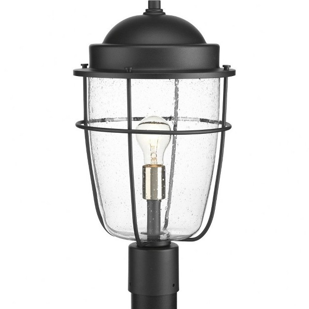 Progress Lighting Holcombe 1 light Outdoor Black Post Lantern With Clear Seeded Glass Shade