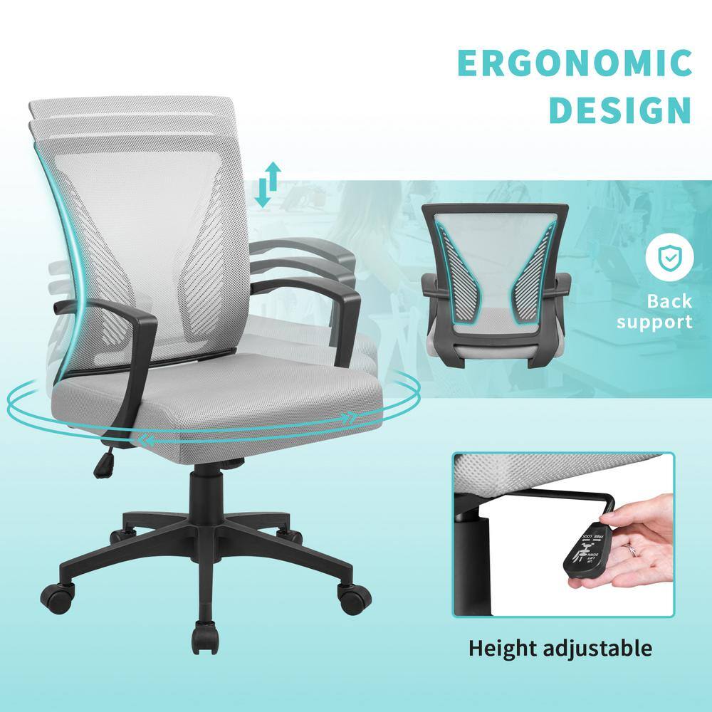 LACOO Office Gray Mid Back Swivel Lumbar Support Desk, Computer Ergonomic Mesh Chair with Armrest T-OCNC7504