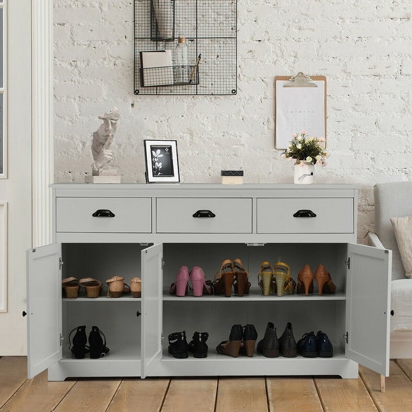 3 Drawers Buffet Cabinet Sideboard Console Table Kitchen Storage Cupboard Gray