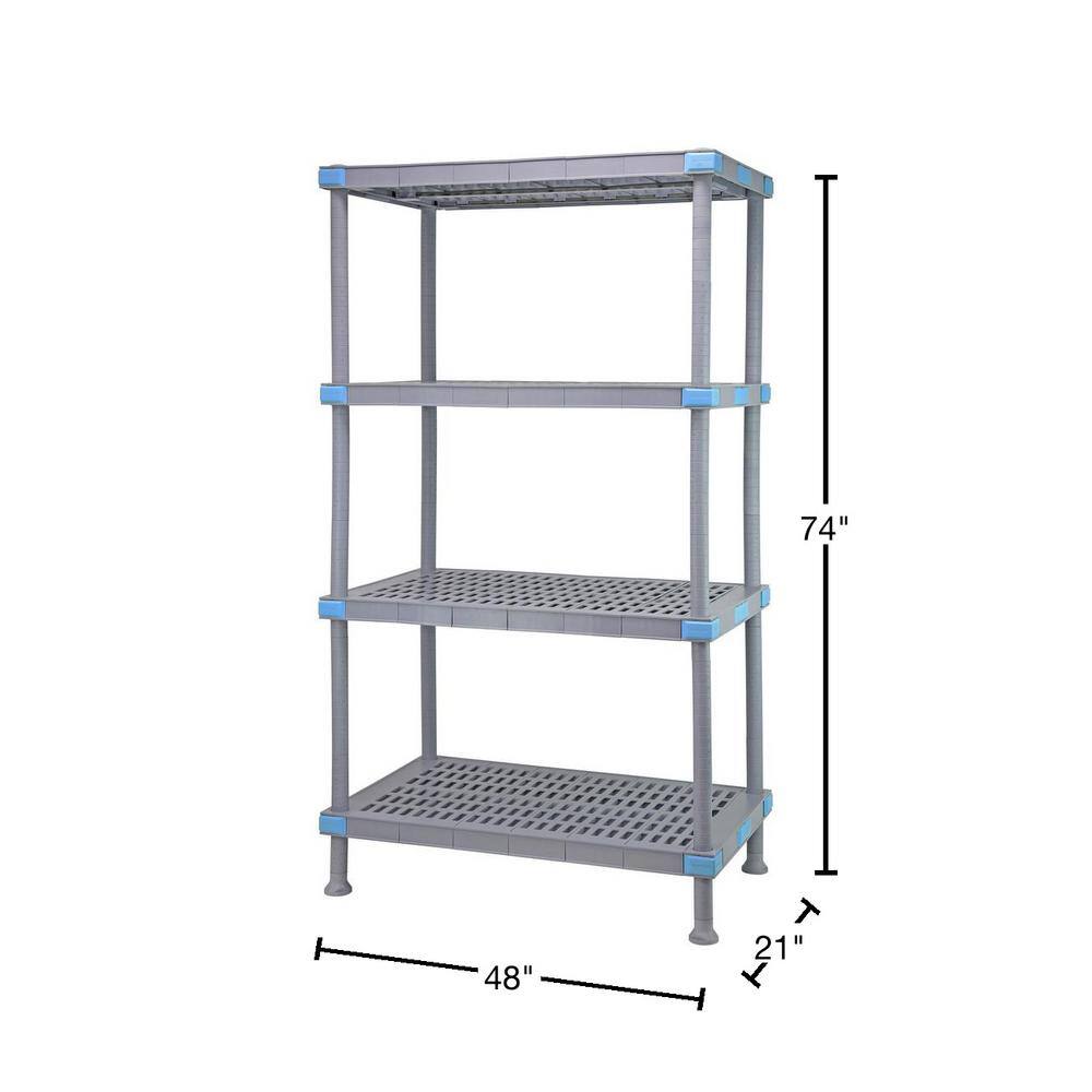 QUANTUM STORAGE SYSTEMS Millenia Gray 4-Tier Rust Proof Plastic Polymer Vented Industrial Shelving Unit (21 in. W x 74 in. H x 48 in. D) QP214874VS-4