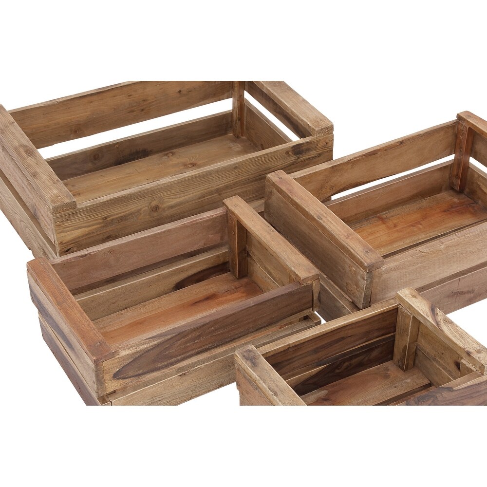 Brown Wood Handmade Storage Basket with Handles (Set of 4)   S/4 13\
