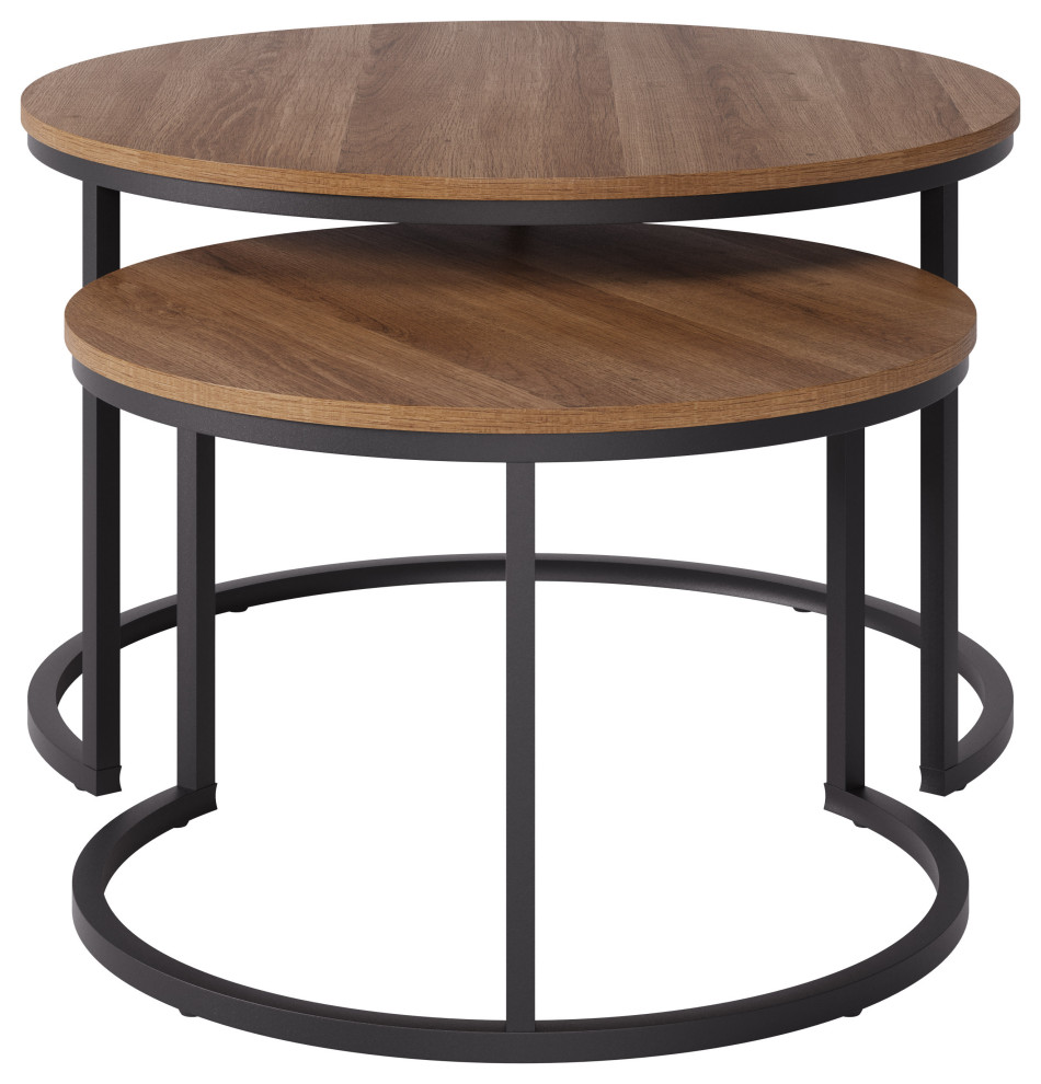 CorLiving Fort Worth Brown Wood Grain Finish Nesting Coffee Table   Industrial   Coffee Table Sets   by CorLiving Distribution LLC  Houzz