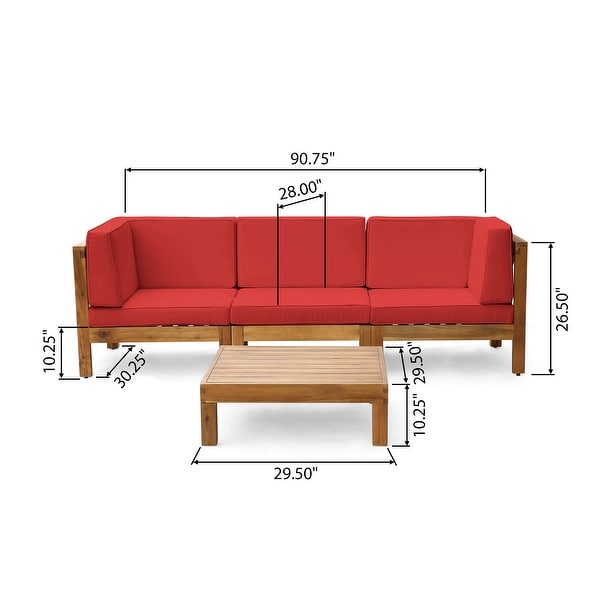 Oana Outdoor 3Seater Acacia Wood Sectional Sofa Set with Coffee Table by Christopher Knight Home