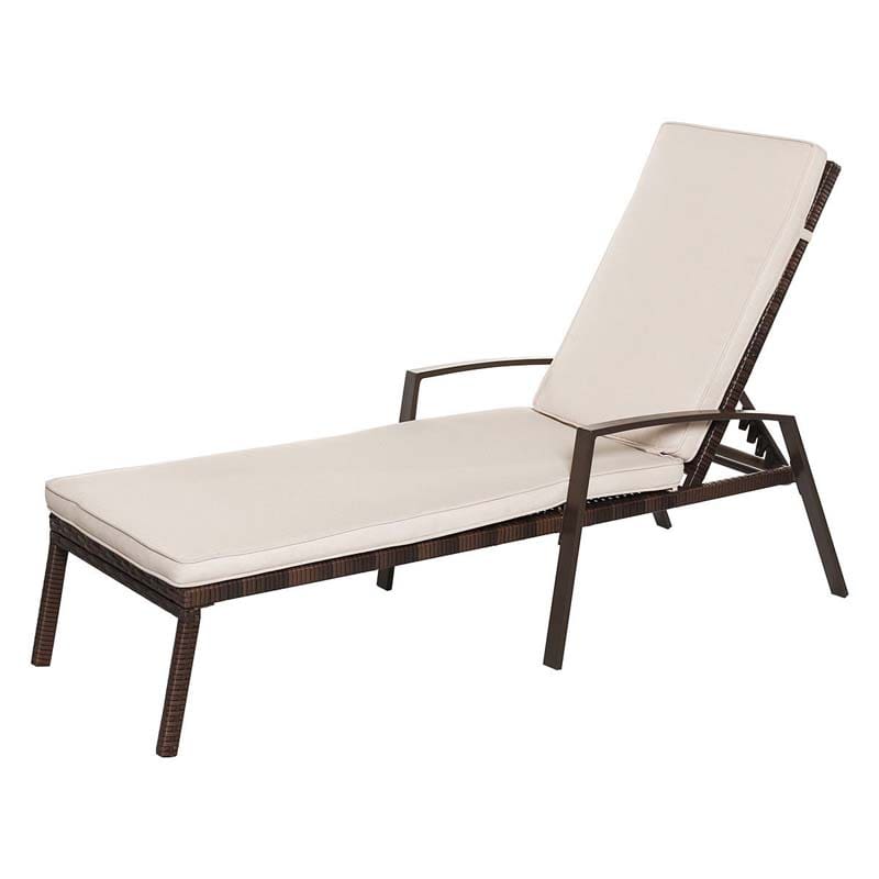 2-Pack Rattan Patio Chaise Lounge Chairs, 5-Position Pool Lounge Chairs with Cushion & Armrest, Wicker Sun Lounger