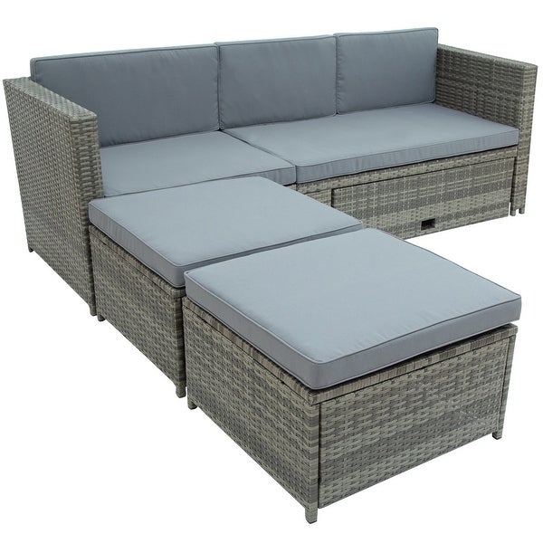 4-piece Outdoor Backyard Patio Rattan Sofa Set， All-weather PE Wicker Sectional Furniture Set with Retractable Table， Gray - Overstock - 37254150