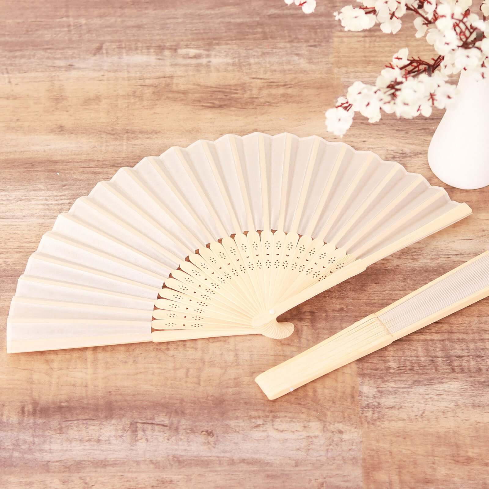 5 Pack Ivory Asian Silk Folding Fans Party Favors, Oriental Folding Fan Favors