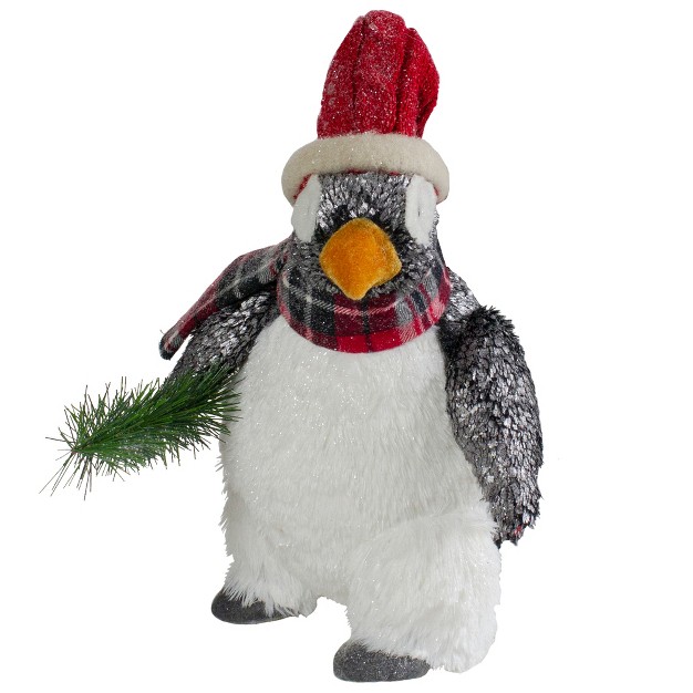 Plush Penguin With Pine Branch Christmas Figure