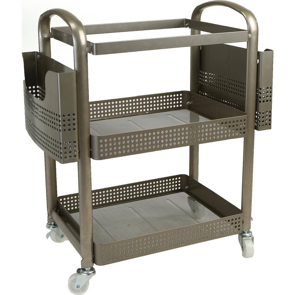 Mind Reader 2-Tier Heavy Duty Metal 4-Wheeled Mobile File Cart in Silver MFILEC-SIL