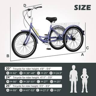 MOONCOOL Adult Tricycle 20 in. wheels rear storage basket Purple M-P20-ZS