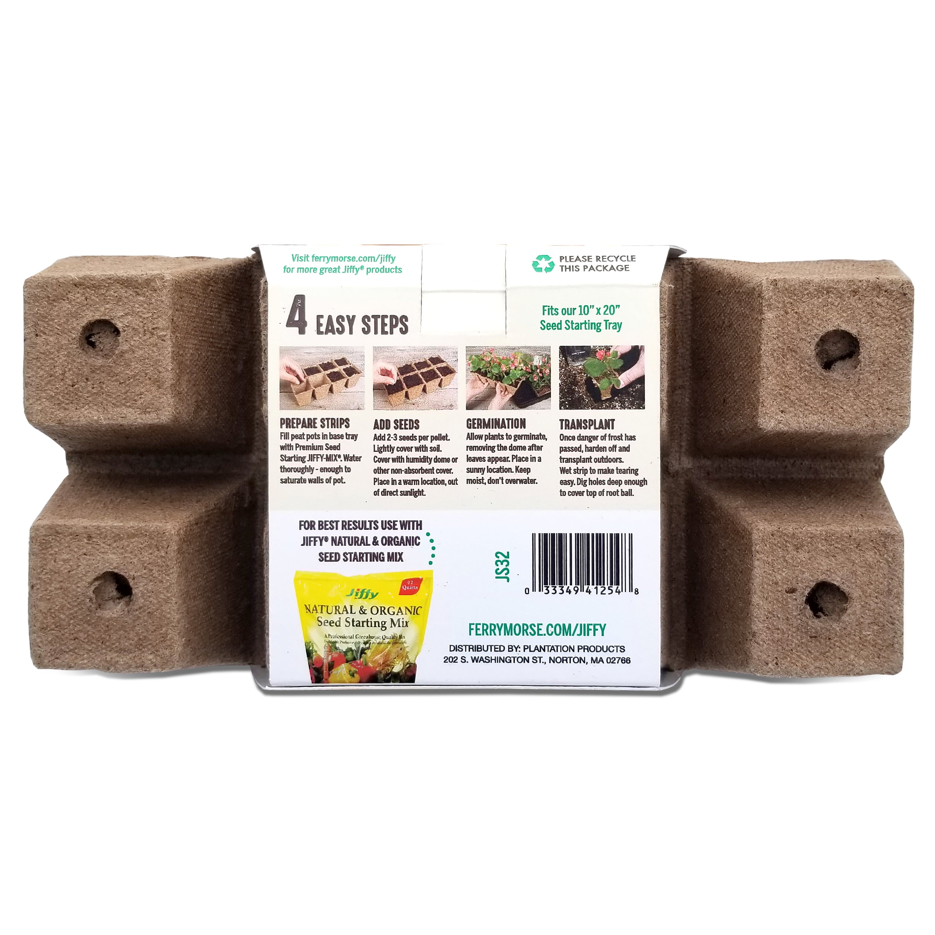 Jiffy Biodegradable Seed Starting Peat Strips， 4 Strips (32 Pots)