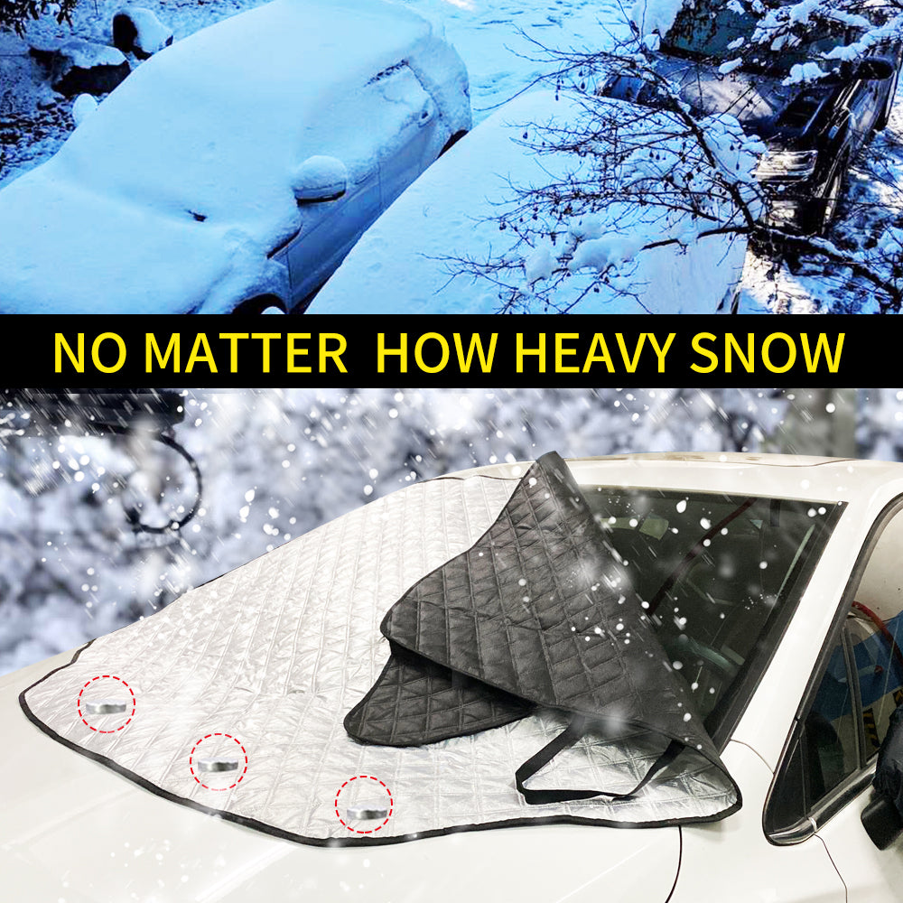 Car Windshield Snow Cover， Large Windshield Cover with 2 Side Mirror Covers，Four Layers Protection with Magnetic Edge for Snow， Ice， Sun， Frost Defense， Suitable for Most Cars andVehicles