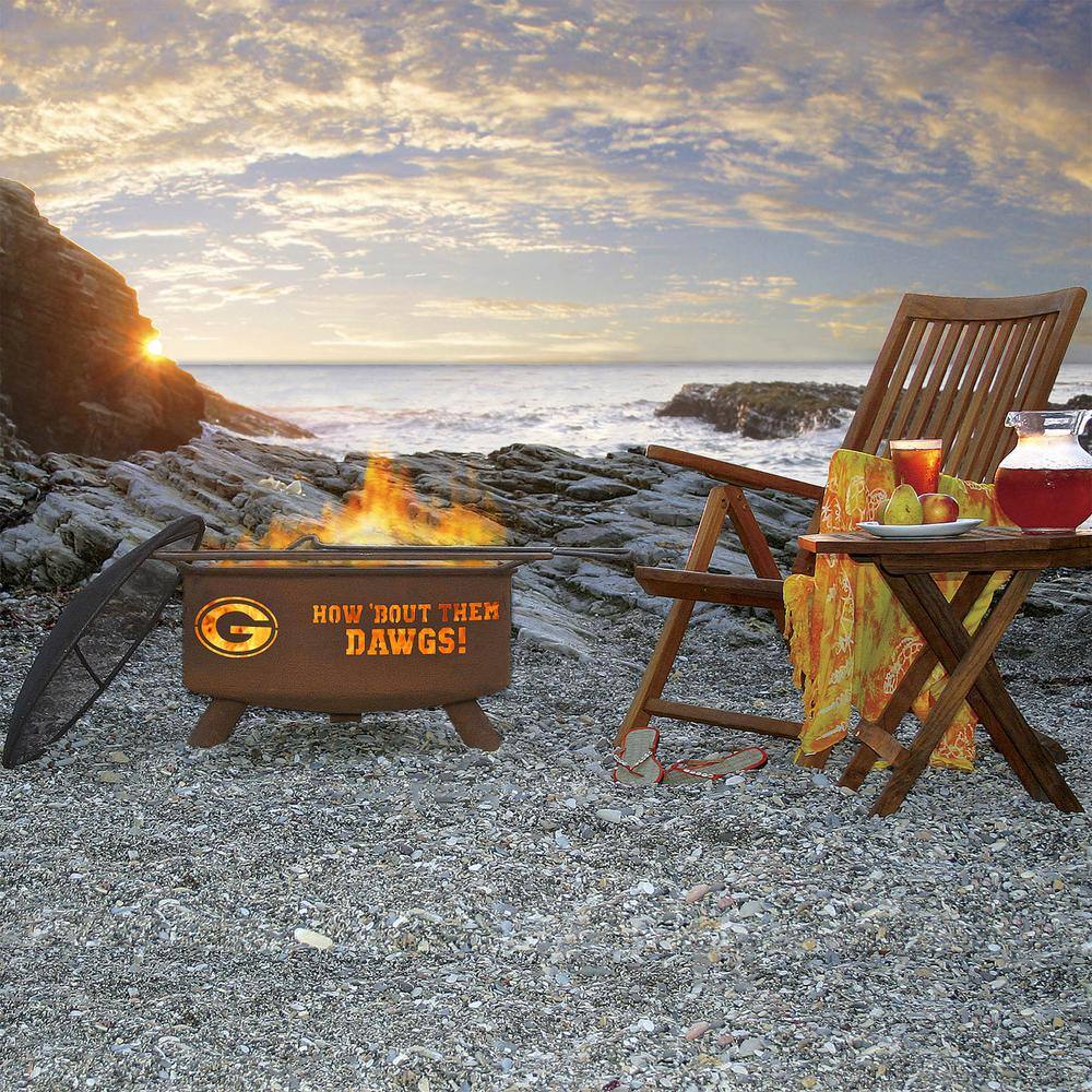 Georgia 29 in. x 18 in. Round Steel Wood Burning Rust Fire Pit with Grill Poker Spark Screen and Cover F404