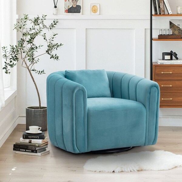 Ebello Oversize Velvet Swivel Barrel Comfy Round Armchair with Plump Pillow