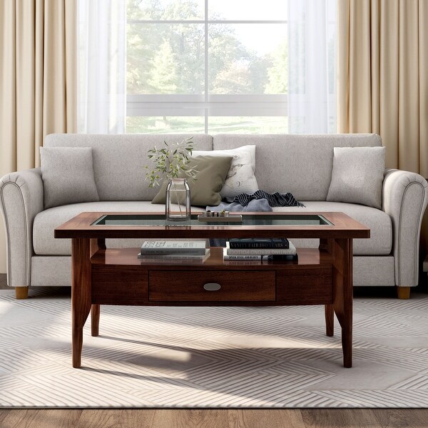 Genoas Traditional Walnut and Glass Coffee Table by Furniture of America