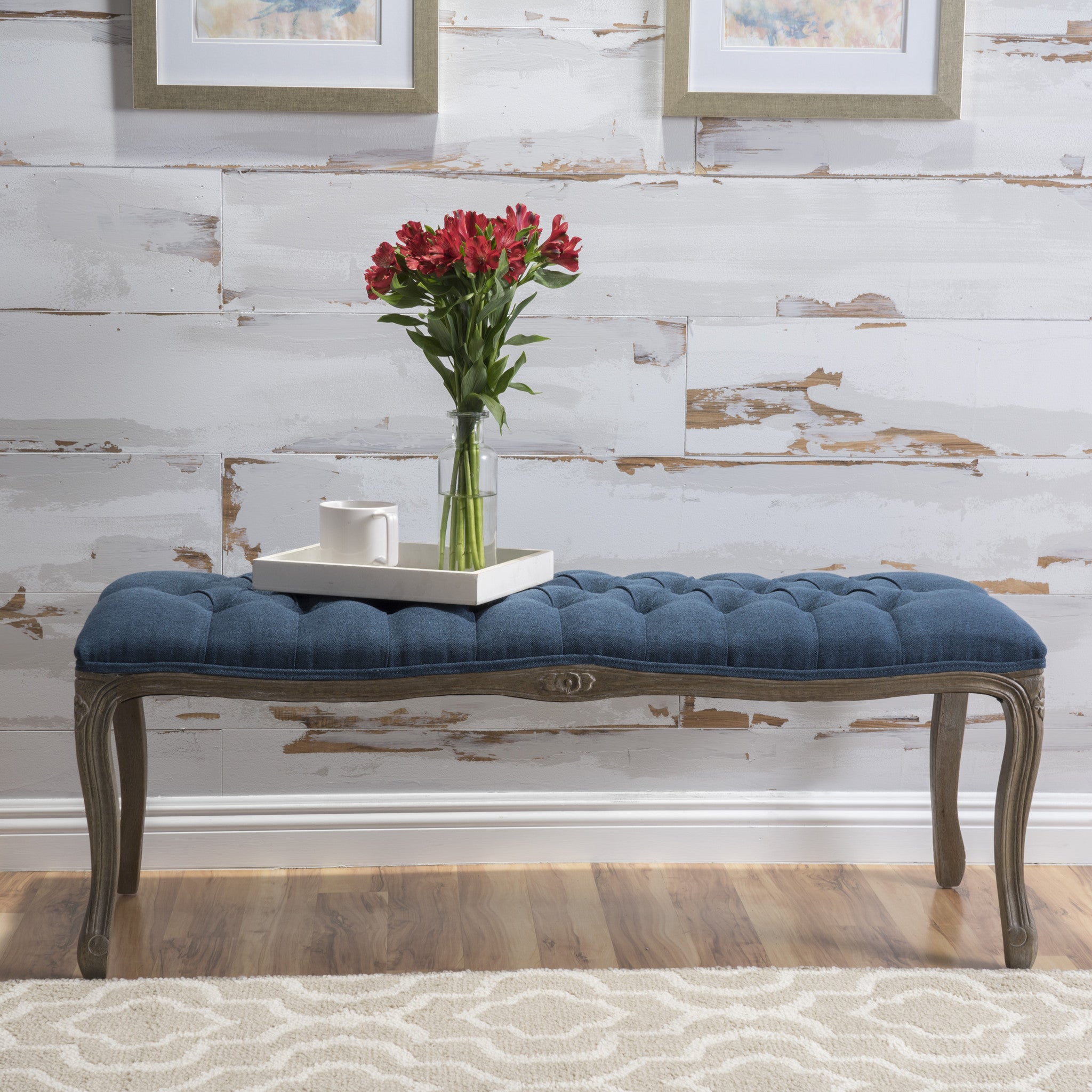 Tasette Traditional Button Tufted Fabric Bench