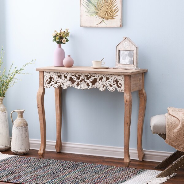 Distressed Natural Wood and White Entry and Console Table