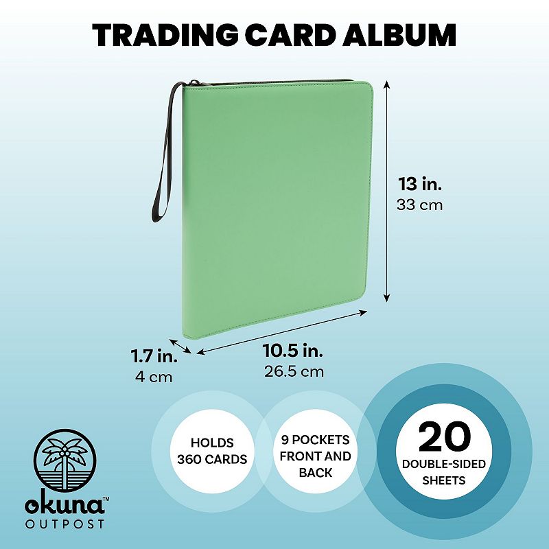 Trading Card Binder With 9-pocket Plastic Sleeves， Zipper Organizer For 360 Tcg Cards (green)