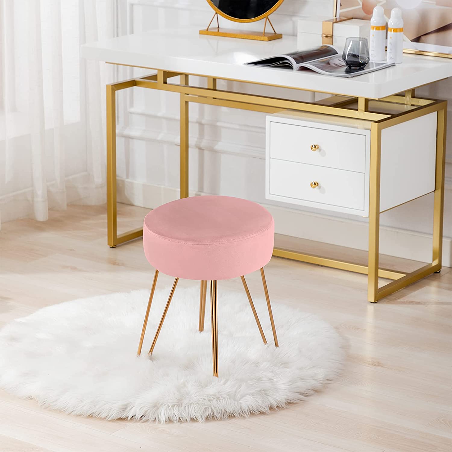 Duhome Elegant Lifestyle Velvet Vanity Chair, Small Makeup Vanity Stool for Bedroom, Upholstered Makeup Chair, Pink